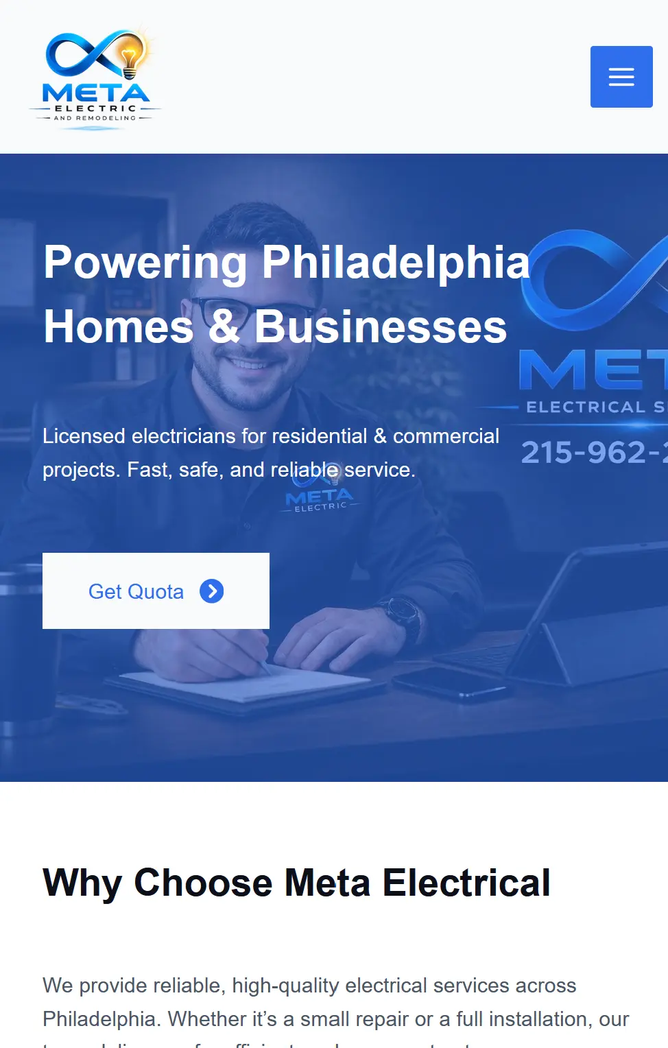 Meta Electrical website screenshot